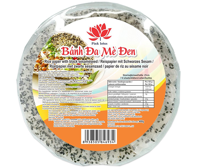 Rice Paper with Black Sesameseed  21 CM (7-8 sheets)