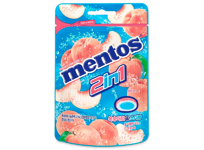 Mentos 2in1 Dragees mit Pfirsich Soda Geschmack