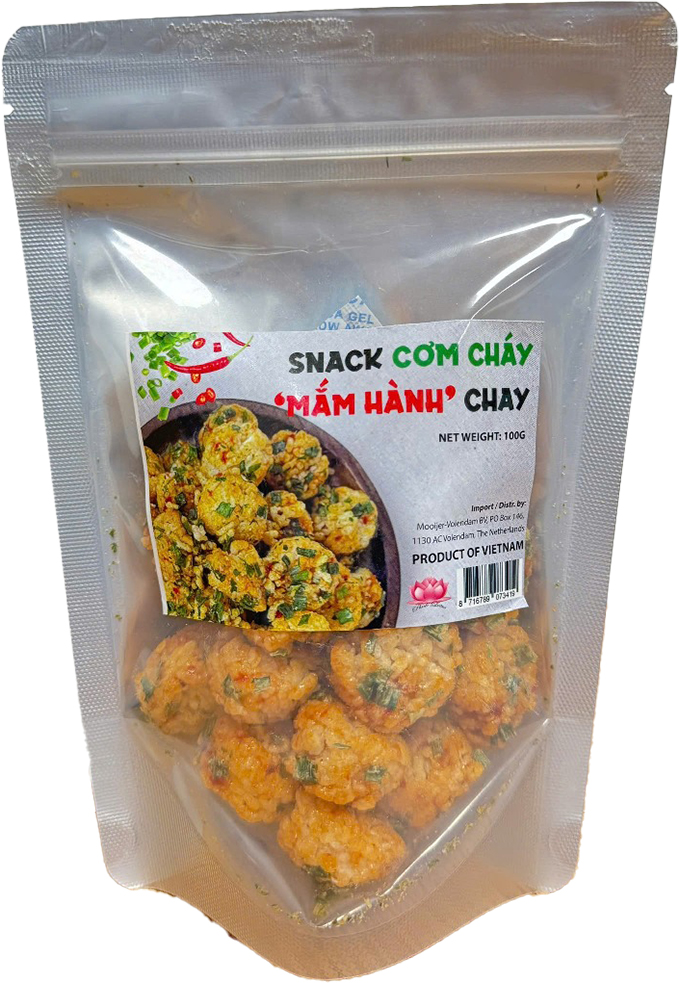 Knapperige Rijst met Veganistische Vissaus, Chili